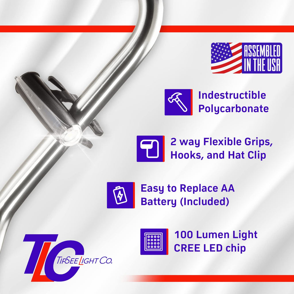 TipSee Light Co Cane-Lite Hands-Free LED Flashlight, 100 Lumen, Battery Powered, Durable, Portable, Water Resistant, IPX4, for Walking at Night, Elderly Accessibility