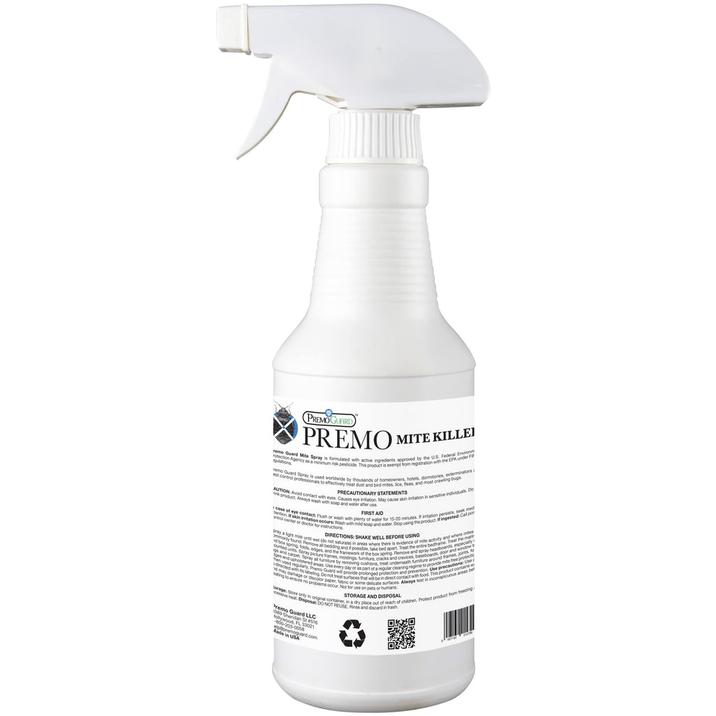 Mite Killer Spray by Premo Guard – 32 oz – Treatment for Dust Spider Bird Rat Mouse Carpet and Scabies Mites – Fast Acting 100% Effective – Child & Pet Safe – Best Natural Extended Protection