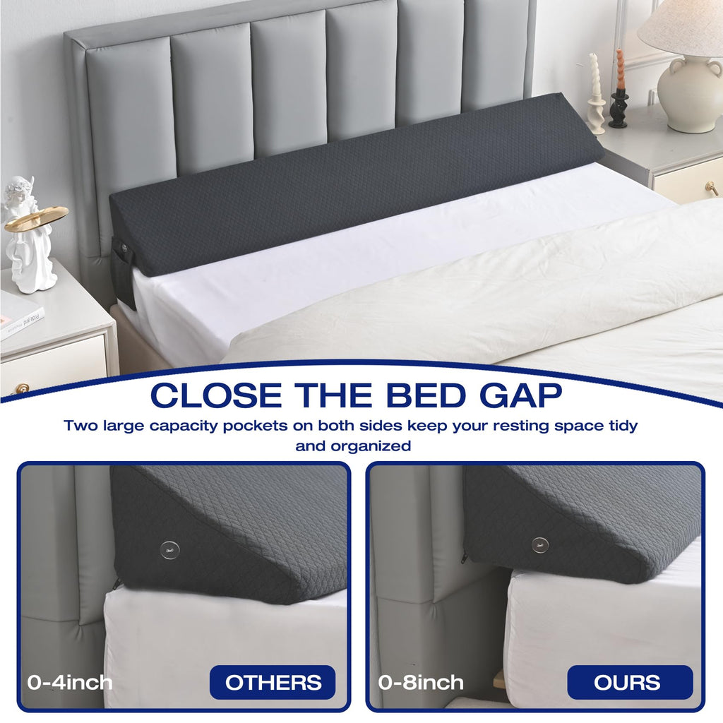 Queen Size Bed Wedge Pillow for Headboard Gap Filler, Long Triangle Wedges Bolster Nora Pillows for Sleep,Between Mattress and Headboards,Must Have Home Essentials,Bedding Sets Collections Beds Decor