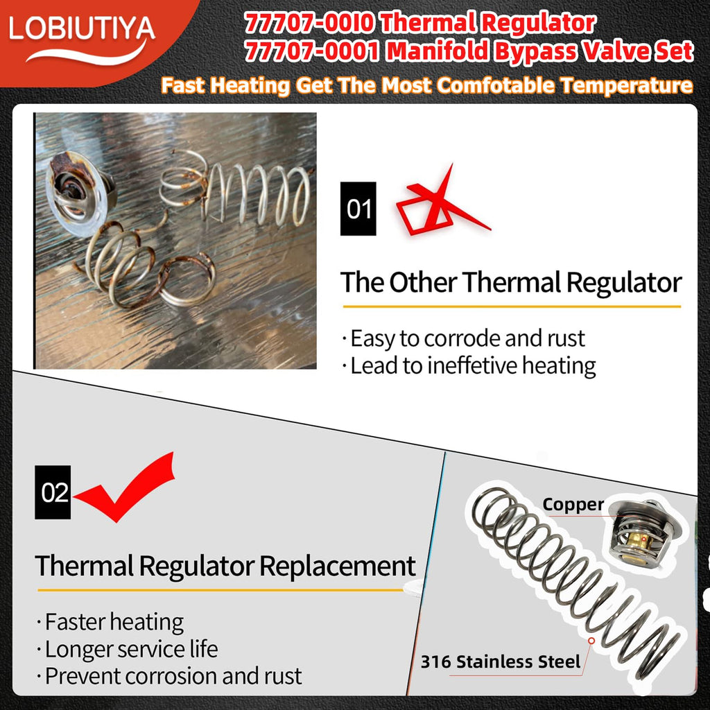 LOBIUTIYA 77707-0010 Thermal Regulator and 77707-0001 Manifold Bypass Valve Kit Compatible with MasterTemp 400 250 200 300 333 and Sta-Rite Pool and Pool Heaters, 38000-0007S Thermal Regulator kit