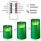 NURADA Flameless Candles: 3D Wick Battery Operated LED Pillar Candles - Acrylic Fake Candles with Remote and Timer for Home Holiday, Forest, Christmas, Theme Party, Table Decor - 3 Pack Green