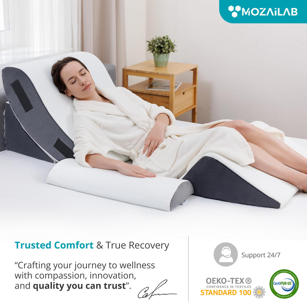 MOZAILAB Orthopedic Bed Wedge Pillow Set 4PCS – Memory Foam Wedge Pillow for After Surgery, Shoulder Surgery, Sleeping, Back, Leg, Arm Support – Post Surgery, Acid Reflux, GERD, Snoring Relief