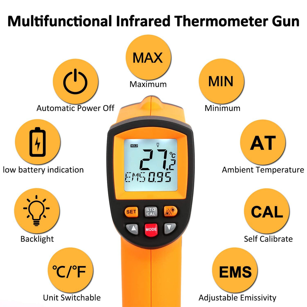 Infrared Thermometer Gun for Measuring High Temp -58°F ~ 1382°F, Not for Human Digital Laser Laser Temperature Thermometer Gun with High Low Alarm, Data Storage, Max/Min Measurement
