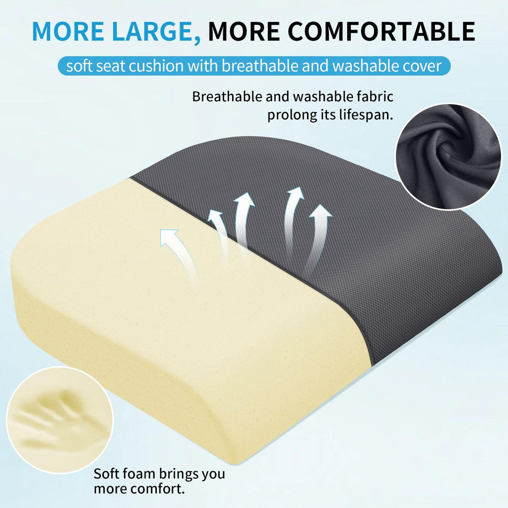 TranquilRelax Large Seat Cushion，Soft Foam Cushion for Long Sitting Hours on Office Chair, Home & Car, Non-Slip Chair Pad for Relieving Back & Sciatica & Hip & Coccyx Pain (Grey)