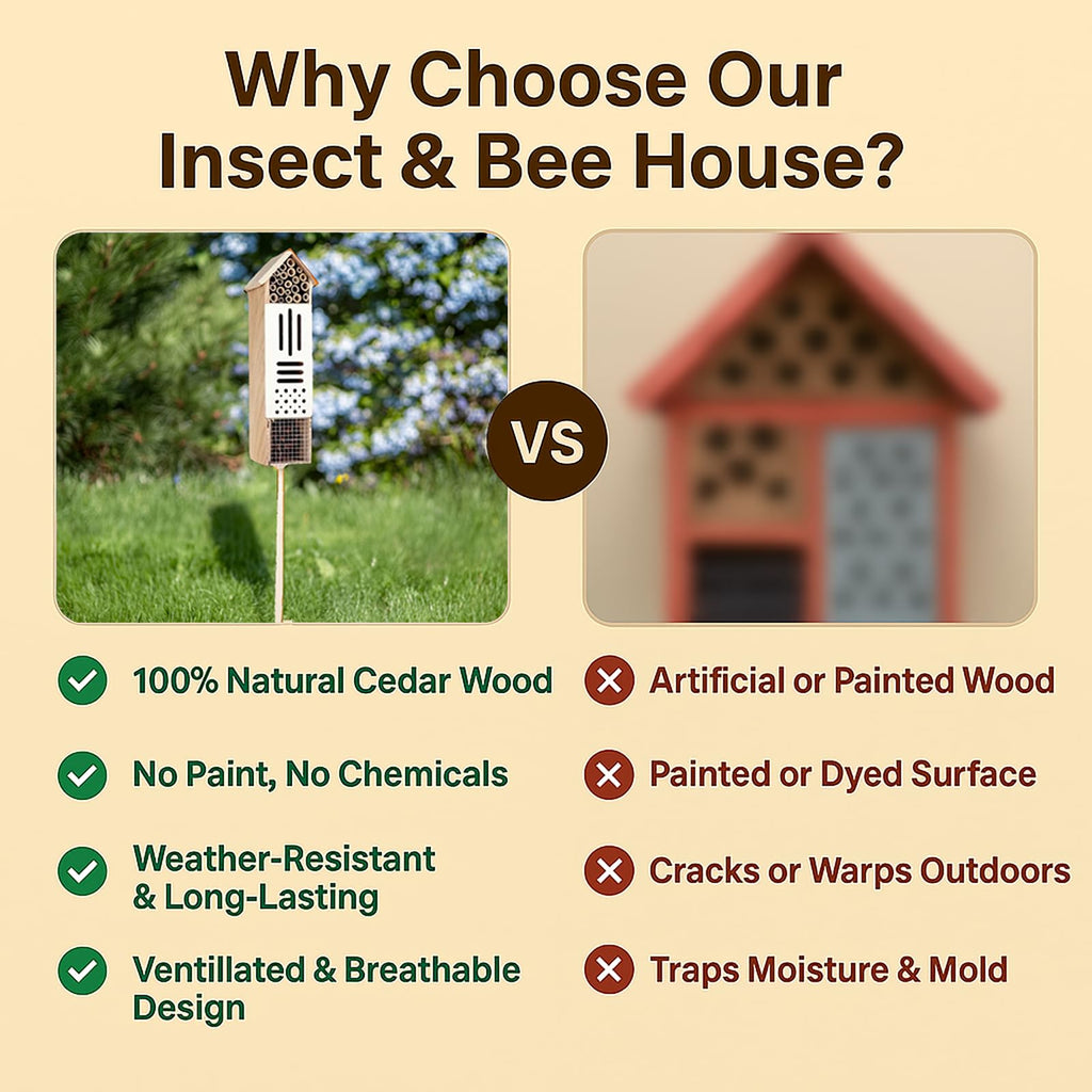 Wooden Insect House, Insect Hotel for Bugs, Bees, Butterflys, Ladybirds, Natural Beneficial Insect Habitat for Garden and Yard