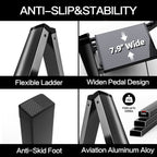 GameGem 3 Step Ladder Folding Step Stool with Anti-Slip Sturdy and Wide Pedal for Adults&Elderly, Aluminum Portable Lightweight Stepladder for Home Kitchen Office, Black, 330lbs