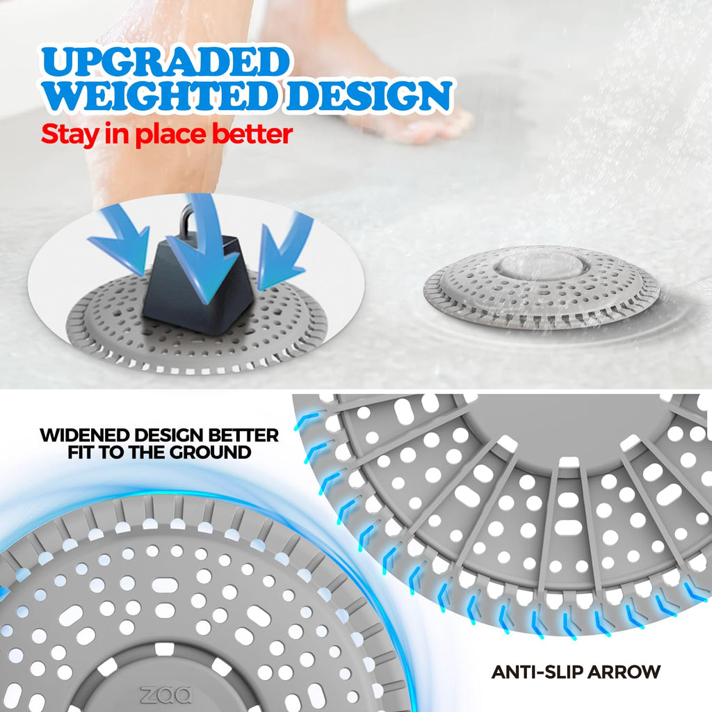 Shower Drain Hair Catcher, 2 Pack Premium Silicone Drain Protector & Shower Drain Cover for Regular Drains of Shower Room, Bathroom, Sink, Gray