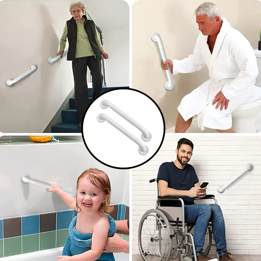 Rackickyer Shower Grab Bar, 2 Pack 24 Inch White Bathroom Grab Bar, 1.25" Diameter 304 Stainless Steel Anti-Slip Grab Bars for Bathtubs and Showers, Handicap Shower Grab Bar for Seniors Elderly