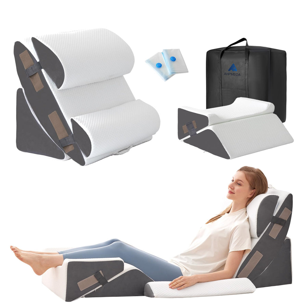 Ahpmeoa 6PCS Wedge Pillow Set for After Surgery, Bed Wedge Pillow Post Surgery, Wedges Pillows for Back Pain Relief, Acid Relux, Sit Up Pillow for Beds, Beds Wedges & Body Positioners, White/Grey