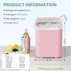 KMFurnila Ice Makers Countertop, Portable Ice Machine with Handle, 6 Mins 9 Bullet Ice Cubes with Basket and Scoop, 26lbs in 24Hrs, Auto-Cleaning, for Home, Kitchen, RV, Camping, Pink