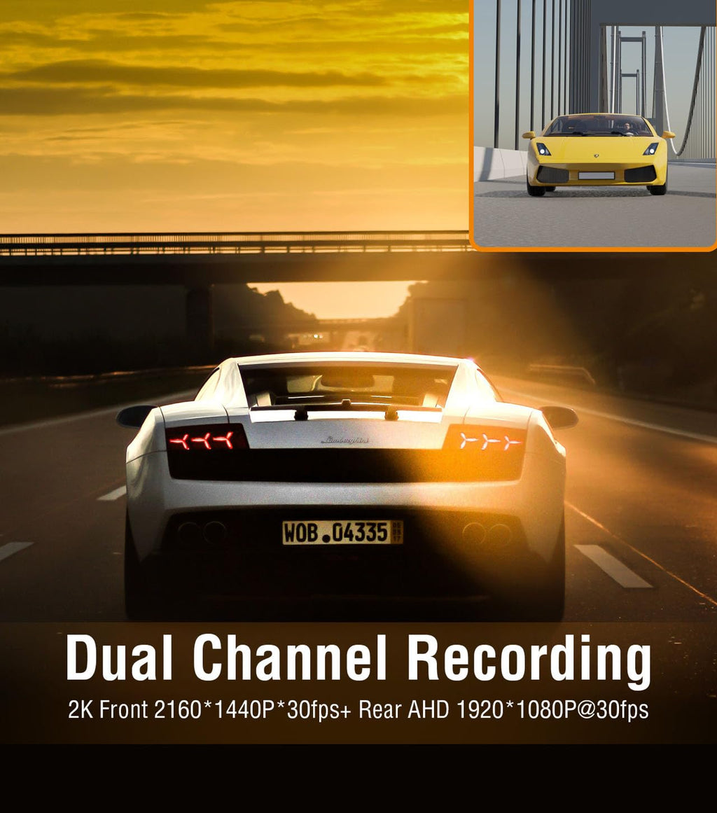 Dash Cam Front and Rear 2K 1440P Car Dashboard Camera Recorder Built in WiFi GPS with Night Vision 170° Wide Angle 48h Parking Assistance Mode WDR Loop Recording G Sensor Smart APP Control 2023