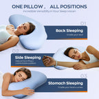 Cloud Contour Memory Foam Pillow Ergonomic Design for Sleeping Comfortably and Reducing Snoring Neck and Cervical Pillow with Cooling Pillowcase Blue