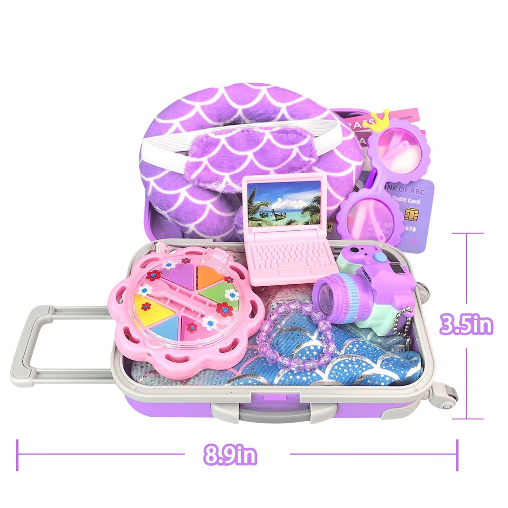 18 inch Girl Doll Accessories Case Luggage Travel Play Set with Doll Clothes Camera Travel Pillow Bag Dress Glasses Doll Stuff Fit 18 inch Doll Christmas Birthday Gift
