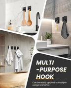 Eowihor Heavy Duty Adhesive Hooks - 26lb Max, Sticky Wall Hooks Waterproof Stainless Steel for Hanging Towel, Coat, Robe, Towel Hooks Stick on Bathroom, Kitchen, Shower, Door (Black, 4 Pack)