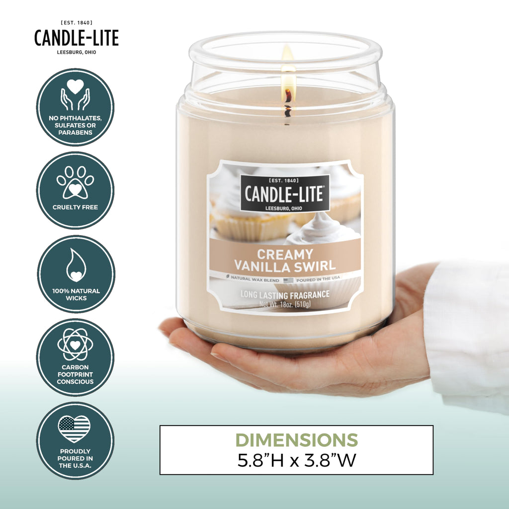 Candle-lite Scented Candles, Creamy Vanilla Swirl Fragrance, One 18 oz. Single-Wick Aromatherapy Candle with 110 Hours of Burn Time, Off-White Color