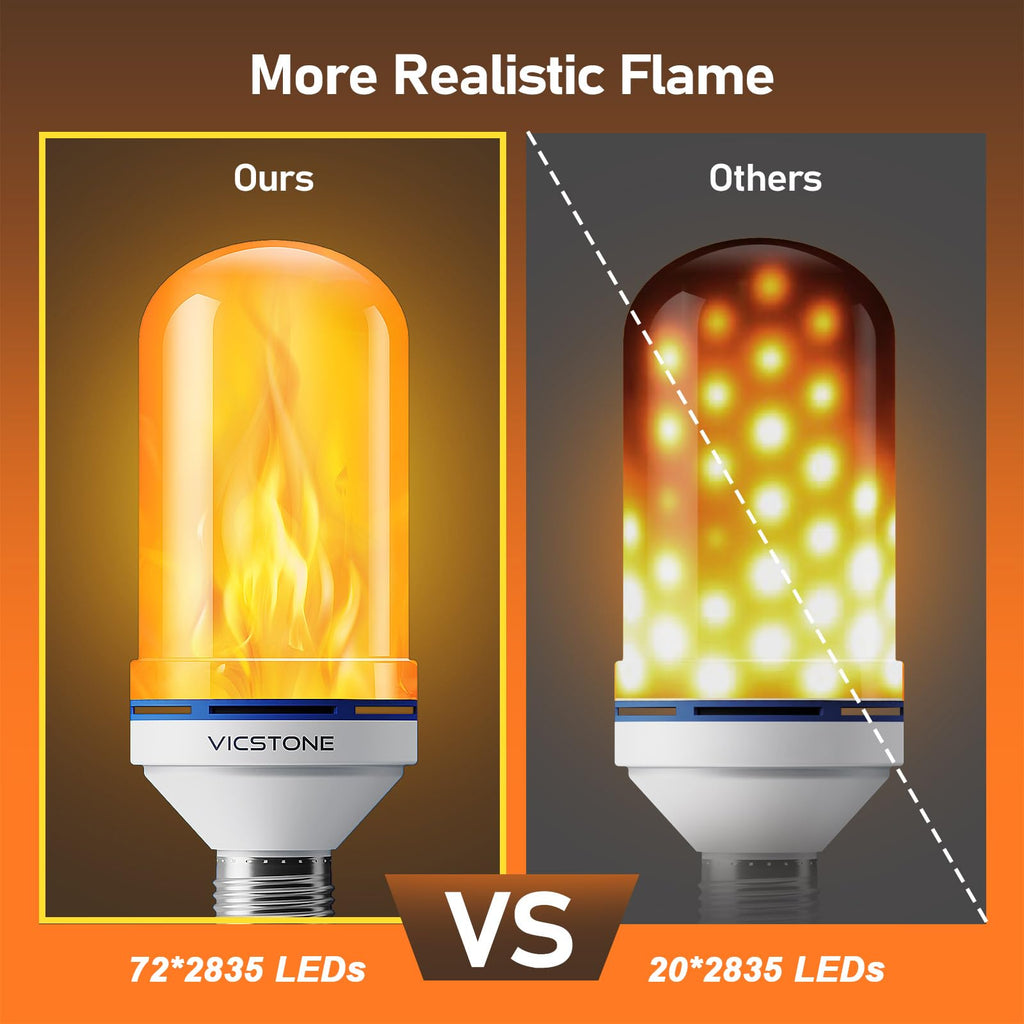 Vicstone Upgraded LED Flame Light Bulbs, 4-Mode Flickering Light Bulbs with Upside Down Effect, E26 Fire Light Bulb for Porch Party Patio Home Halloween Christmas Indoor Outdoor - 4 Pack