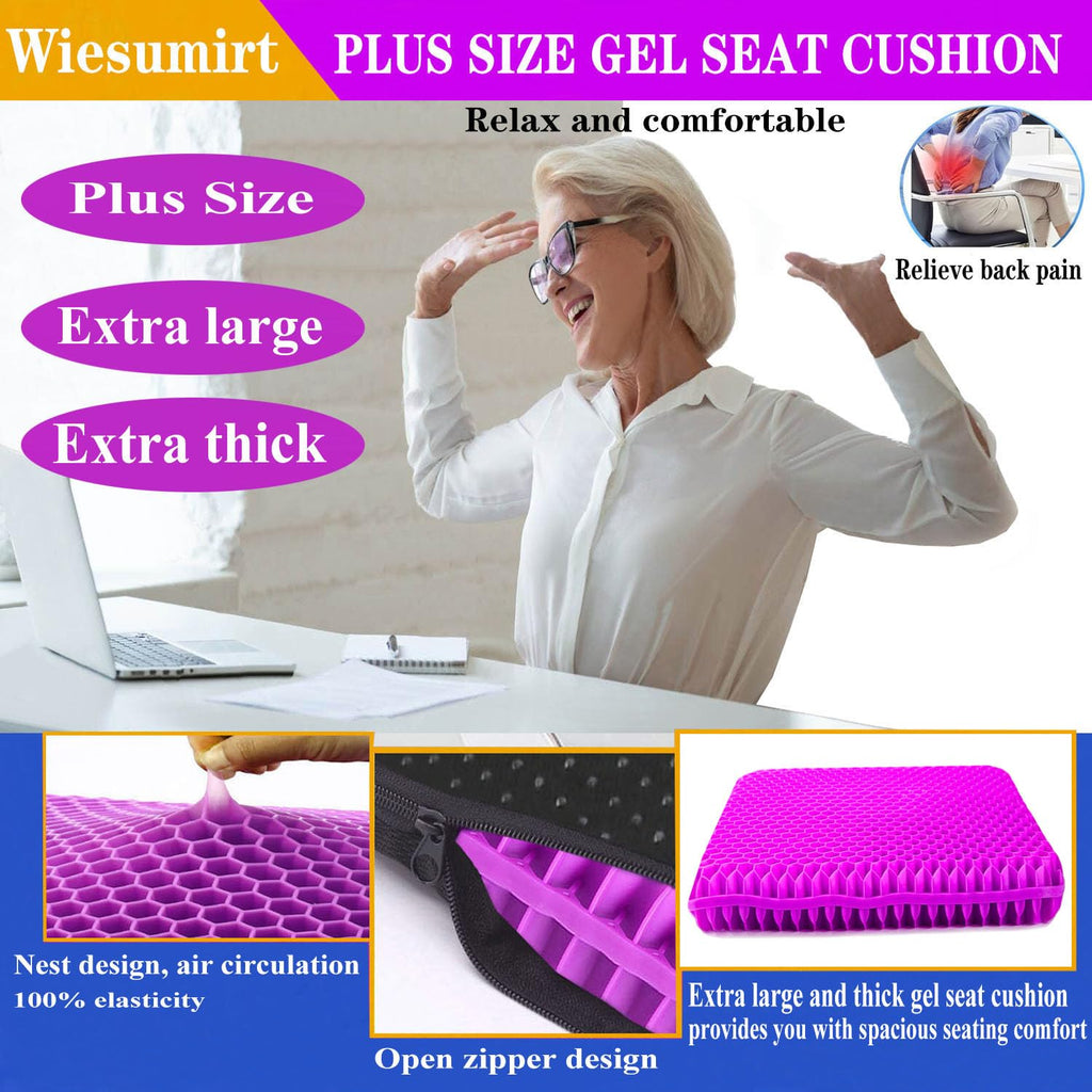 Plus Size Gel Seat Cushion for Long Sitting, Extra Large and Thick Seat Cushion, Back, Hip, Sciatica, Tailbone Pain Relief Cushion for Office Chairs, Wheelchairs, Cars, Stadium.(Rose Pink)