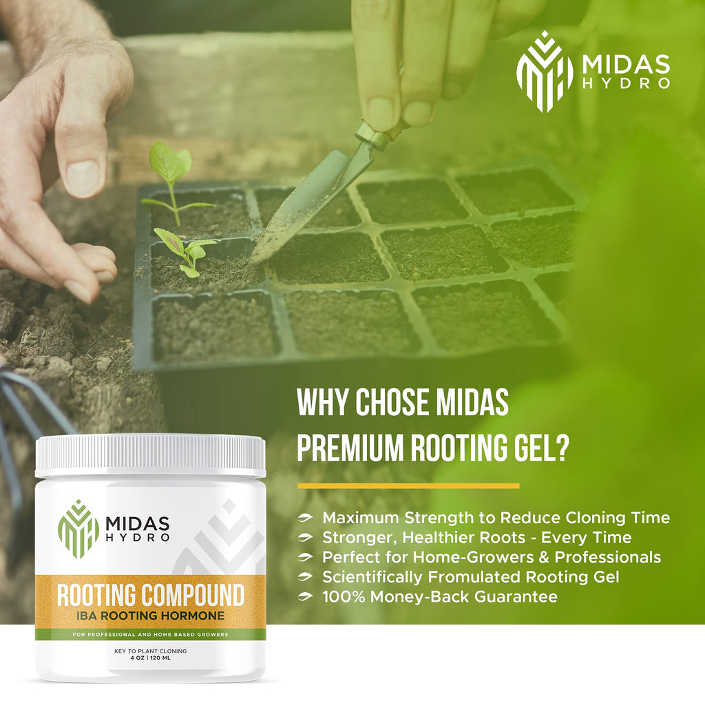 IBA Rooting Gel - Ideal Cloning Gel for perfect, strong clones - The key to successful plant cloning - Midas Products Rooting Gel Hormone 4oz - For professional and home based growers