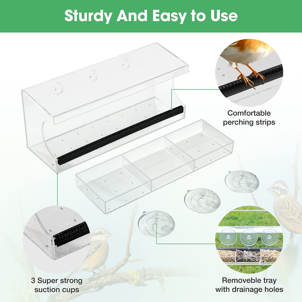 Jarkyfine Window Bird Feeder for Viewing - Window Bird Feeders with Strong Suction Cups - Outdoor Bird Feeder Window Viewing Box, Gifts for Cats Elderly, Detachable Tray, Easy to Clean