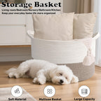 HZFTJOY 65L Large Woven Cotton Rope Blanket Basket with Handles, Laundry Hamper Storage Bin for Pillows, Clothes, Bedroom and Living Room Organization, White & Brown
