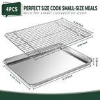 Small Baking Sheet with Rack Set [2 Small Cookie Sheets + 2 Small Baking Racks], CEKEE Stainless Steel Small Baking Pan and Grill Rack - Rust & Warp Resistant & Nonstick, Size 9.33 x 6.96 x 1 Inch