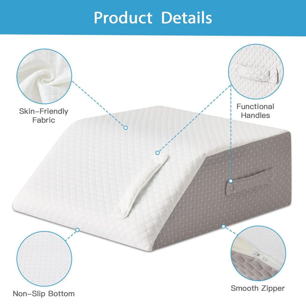 MEGCXIT Leg Pillow Elevation Blood Circulation, Leg Wedge for Elevation for Swelling, Leg Elevating Pillow for After Surgery, Memory Foam Foot Knee Pillow for Back Sleeping 24×22×8 Inch White/Grey
