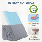 Sasttie Wedge Pillow for Headboard, Adjustable Bed Wedge Pillow Set with Orthopedic Memory Foam Neck Cushion – for Acid Reflux, Neck & Back Support, and Post-Surgery Recovery, Dark Grey