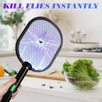 Qualirey 2 Pack Electric Fly Swatter 3000v Bug Zapper Racket 2 in 1 Mosquito Killer with 3 Layers Safety Mesh 20.5 Inch Extra Large USB Rechargeable with 1200mah Battery for Indoor Outdoor(Black)