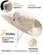 Sun Hats for Women Ponytail UV Protection Beach Summer Hat Wide Brim Packable Cowboy Hat Beige