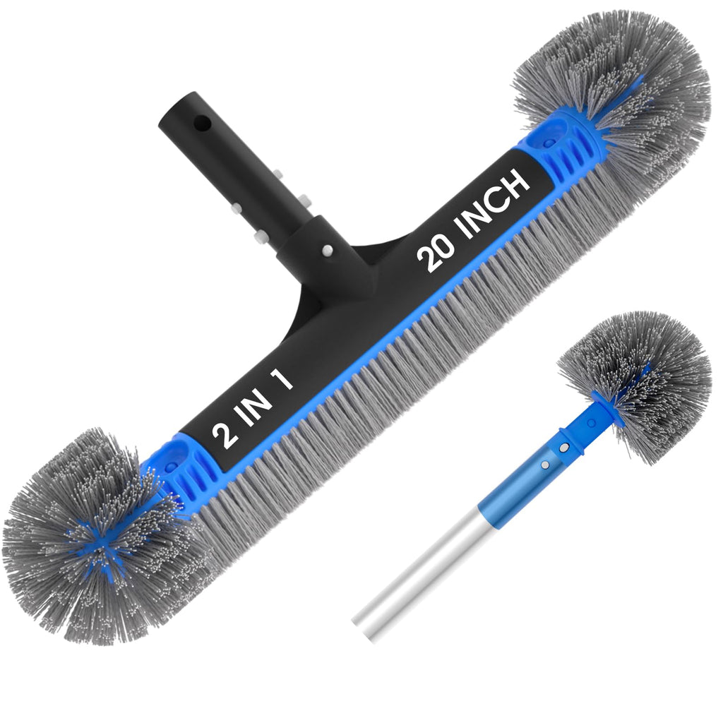 TidyMister 20'' 2 in 1 Pool Brush Head Cobweb Duster Heavy Duty Pool Cleaning Detachable Round Brush with EZ Clip & Wavy Nylon Bristles for Inground Pool & Above-Ground Pool (Without Pole)