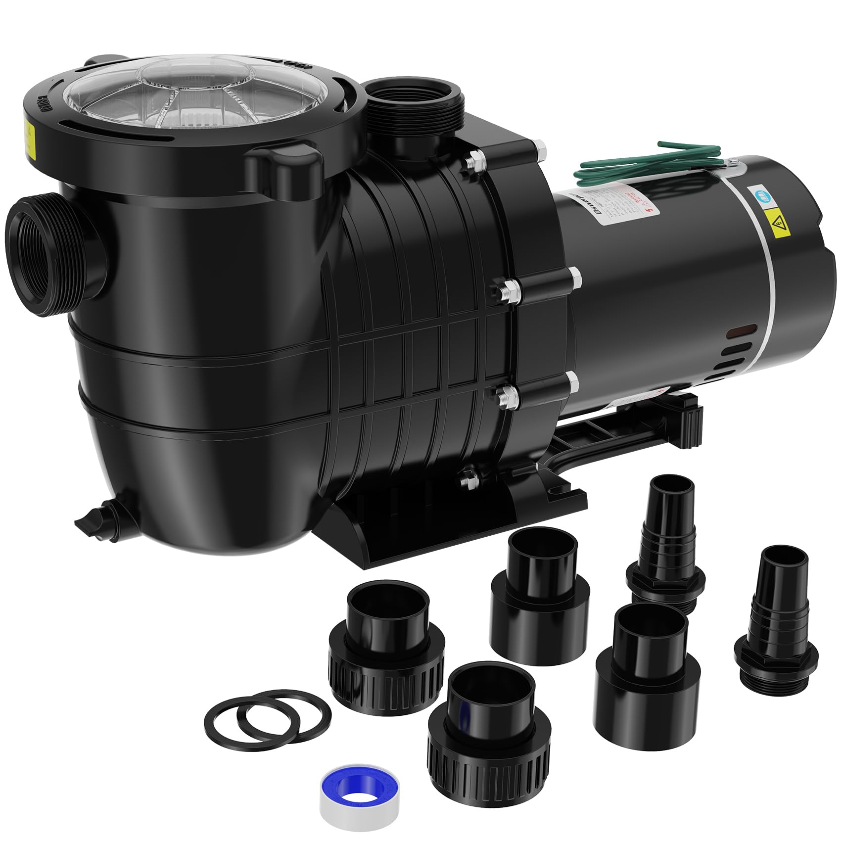 Oswerpon Pool Pump Above Ground/Inground, 1.5 HP 6600GPH Powerful Selfpriming Pool Pumps for 15,000-31,000 Gallons Pools, Dual Voltage Swimming Pool Pump with Strainer Basket & Drain Plug