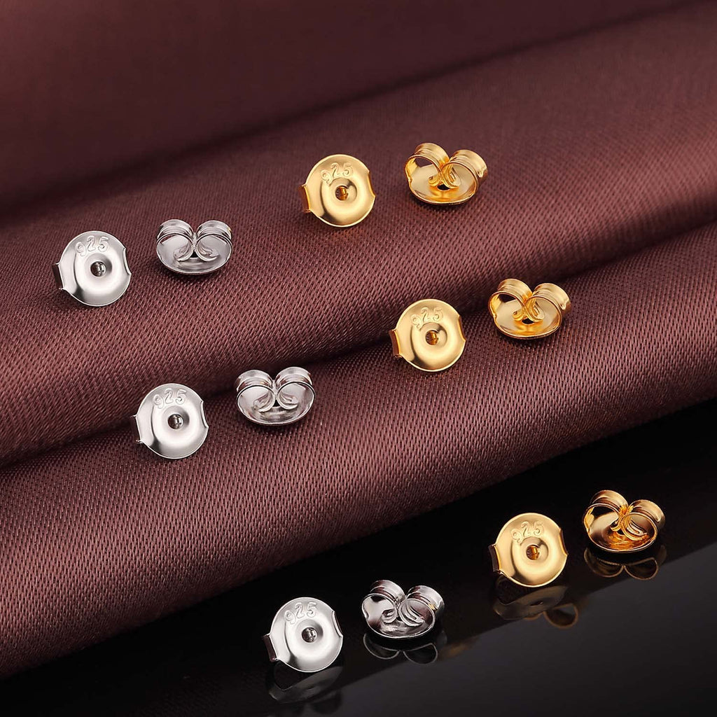 DELECOE 24pcs 925 Silver Earring Backs Replacements, 14K Gold Plated Hypoallergenic Earring Backs for Studs, Secure Locking Earring Backingsfor Stud Earrings, 6mm Gold