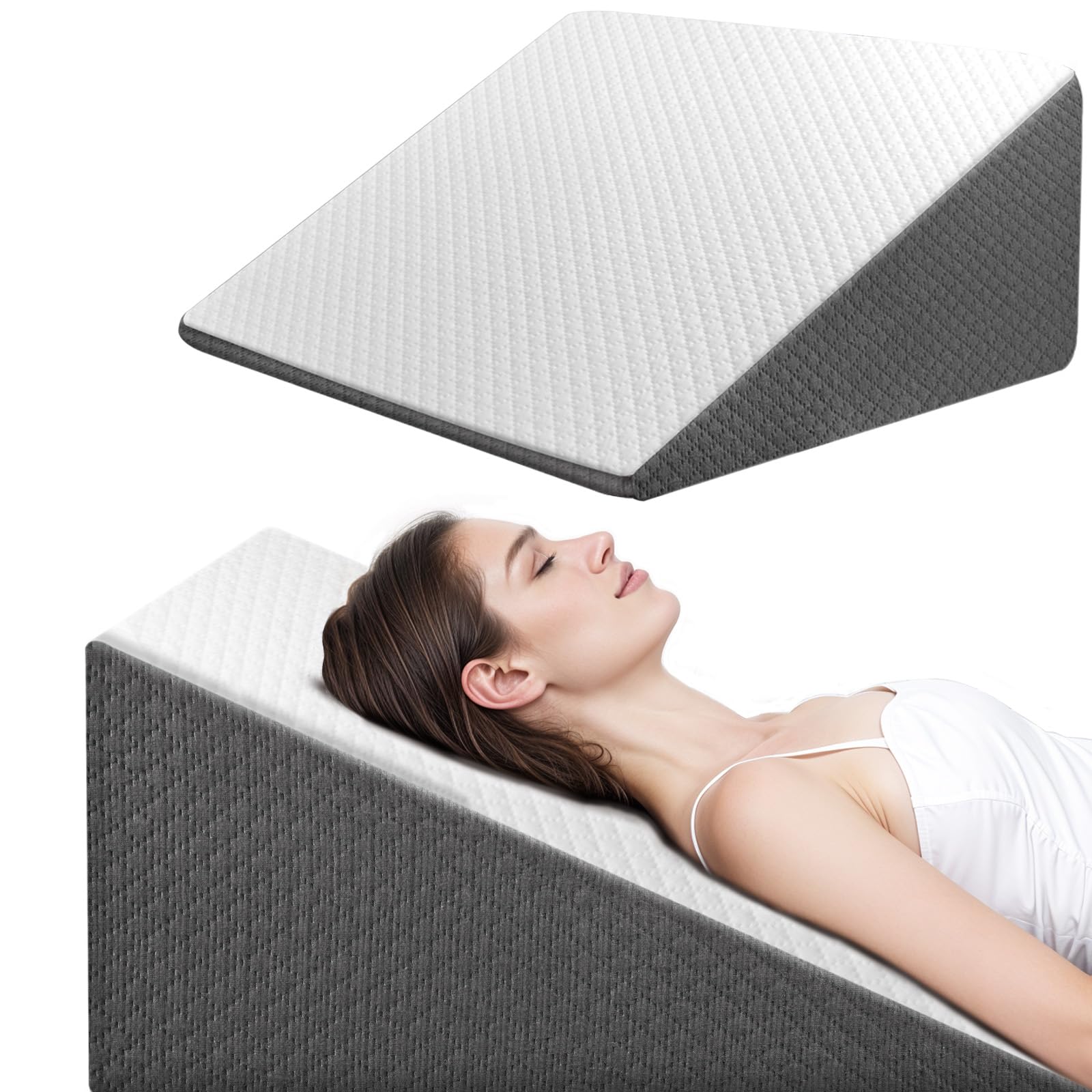 OAISZ Wedge Pillow for Sleep Apnea, 12 Inch Bed Wedge Pillow for Headboard, Headboard Triangle Pillow Wedge for Acid Reflux, After Surgery, Snoring, Cooling Memory Foam Top, Removable Cover