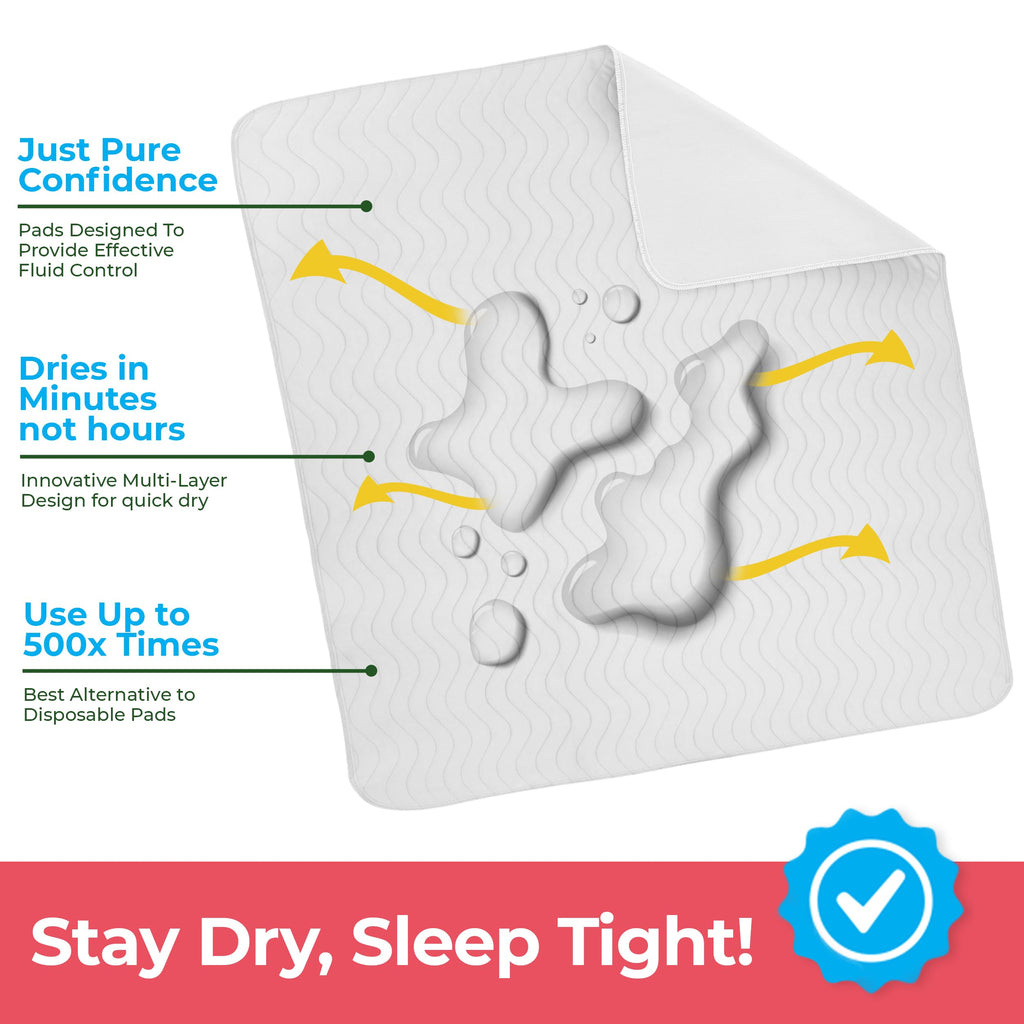 Utopia Bedding Waterproof Incontinence Bed Pads 34 x 36 Inches (Pack of 4, White), Washable and Reusable Underpads for Adults, Elderly and Pets, Absorbent Protective Pads