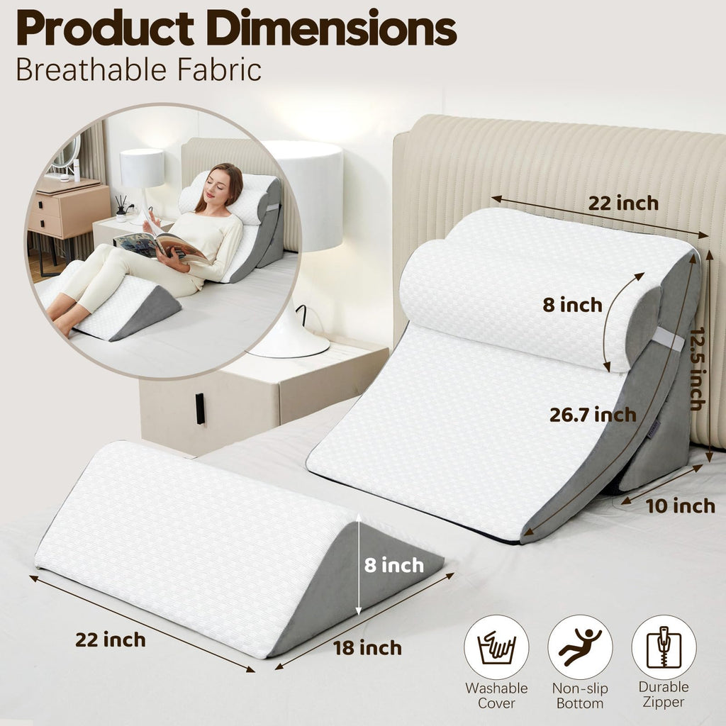 PIASHJOY 4pcs Wedge Pillow Set,Wedge Pillows for Back Pain Relief and Leg Pain,Wedge Pillow for Acid Reflux Relief and Anti-snoring.