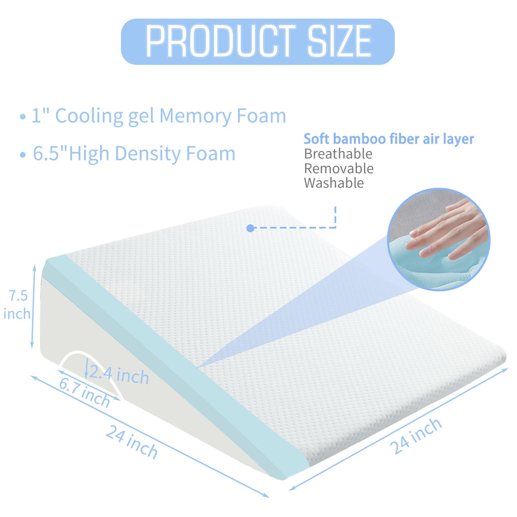 Ziiyllean Bed Wedge Pillow for Sleeping, 6 & 7.5 & 10 Inch Adjustable Height Wedge Pillows for After Surgery, 16-in-1 Memory Foam Triangle Pillow Wedge Relieve Acid Reflux, Gerd, Snoring