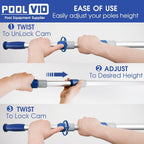 Poolvio 15 FT Telescopic Pool Pole - Adjustable 3 Piece Aluminum Pool Skimmer Pole for Pool Cleaning Skimmer Nets Vacuum Heads & Brushes, Strong Grip & Lock