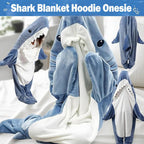 DDMY Shark Blanket Shark Onesie, L Size Flannel Cozy Blanket Hoodie Wearable Blanket Halloween Blanket for Cosplay, Cartoon Throw Blankets Sleeping Bag Shark Costume Christmas Blanket Cute Blanket