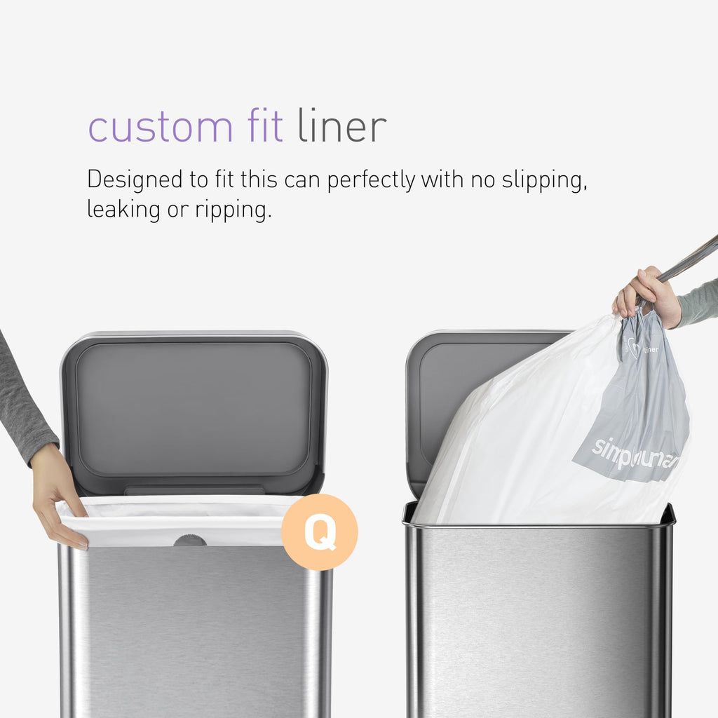 simplehuman Code Q 200 Count, Genuine Custom Fit Liners, Drawstring Trash Bags in Dispenser Packs, 50-65 Liter / 13-17 Gallon, White