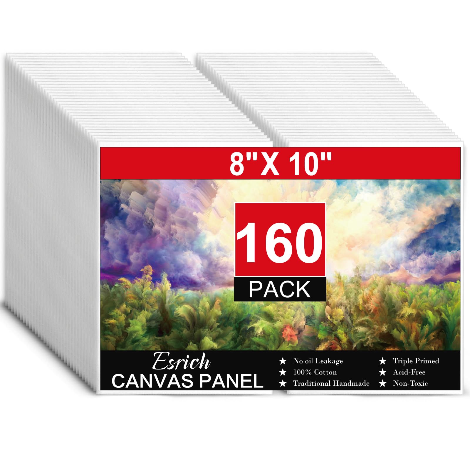 ESRICH Canvases for Painting 8x10, 160 Pack Canvas Boards for Painting Cotton Primed Acid Free Blank Canvas Panels for Oil Paint, Watercolor, Acrylic Paint, Gouache and Tempera.