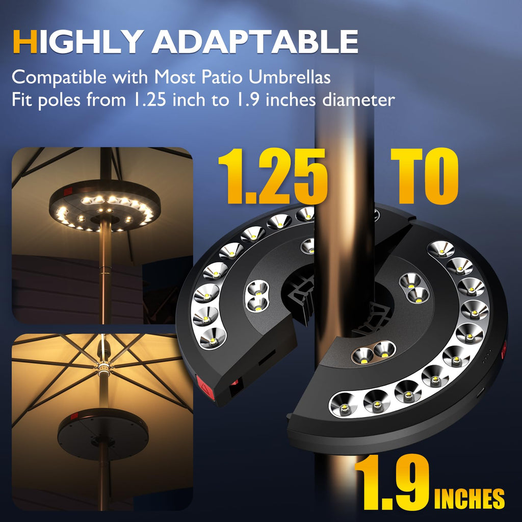 2packs Eletorot Patio Umbrella Lights-Rechargeable Outdoor Lights for Patio, Patio Table Light 28 LED 3 Lighting Modes, Pool Accessories and Backyard Decor
