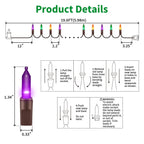 LAMPHOME Super-Bright Extendable Orange Purple and Green halloween Lights Decoration 100Lights 19.6ft UL Certified Mini Bulb String Lights Set for Outdoor Halloween Christmas Tree Garden Holiday Decor