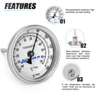 MEANLIN MEASURE 1/2" NPT Bimetal Thermometer for hot Water, boilers, and Pipes，3.3" Dial, 1-7/8" Stainless steel Stem，Temperature Range -40-160°F/-40-70 ° C, Accuracy 2%,Center Back Mount