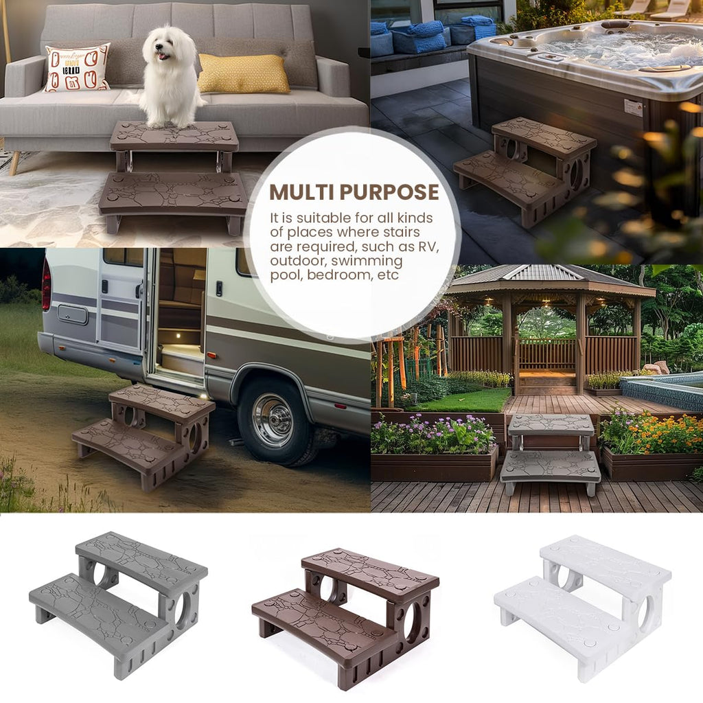 XtremepowerUS Universal Multi Purpose 2-Step Spa Hot Tub Pool Outdoor Indoor Camper RV Deck Steps Sided Step for Porch, Patio, Deck, Bathtub, Swimming Pool Mocha