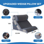 Ahpmeoa 3PCS Orthopedic Bed Wedge Pillow Set for Sleeping, Sitting up in Bed, 6-in-1 Foam Wedge Pillow for Acid Reflux & Back Pain Relief, Post Surgery Pillows for GERD & Snoring, Plush Grey