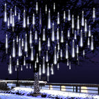 Adecorty Christmas Lights Outdoor, Meteor Shower Lights 8 Tubes 192LED UL Certified Snow Falling Rain Cascading Icicle Lights for Xmas Tree Christmas Decorations Outdoor Wedding Party Window, White