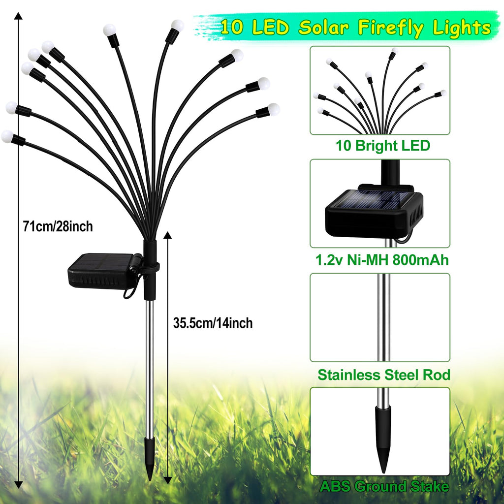 Solar Garden Lights Outdoor, 2 Pack 20 LED Solar Purple Firefly Lights Waterproof, Starburst Solar Wind Swaying Lights for Outside Yard Patio Planter Flower Bed Walkway Halloween Christmas Decoration