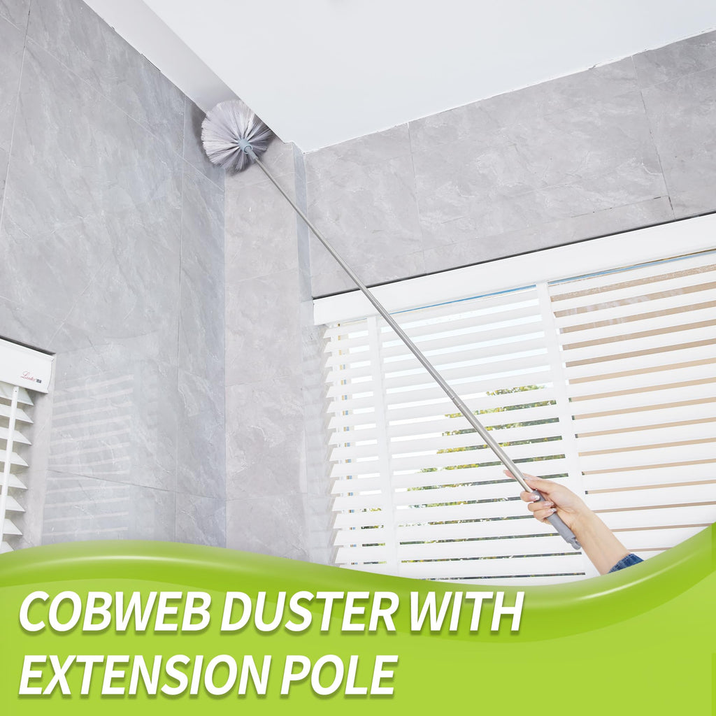 IVYROLL Cobweb Duster with Extension Pole, Spider Web Brush & Ceiling Duster Kit for Cleaning, 100" Microfiber Feather Duster Cleaner with Washable Head for Ceiling Fan, Furniture, Home