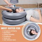 LOKFEHRE Large Portable Inflatable Hair Washing Basin for Bedridden - Wash Hair in Bed with Inflatable Shampoo Bowl.For Elderly,Disabled,Injured,Ideal Inflatable Sink for Locs Detox (Silvery)