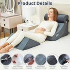 PIASHJOY 4pcs Bed Wedge Pillow Post Surgery,Wedge Pillow for Sleep apnea for Relief of Body Back and Leg Pain,Acid Reflux and Anti-snoring.